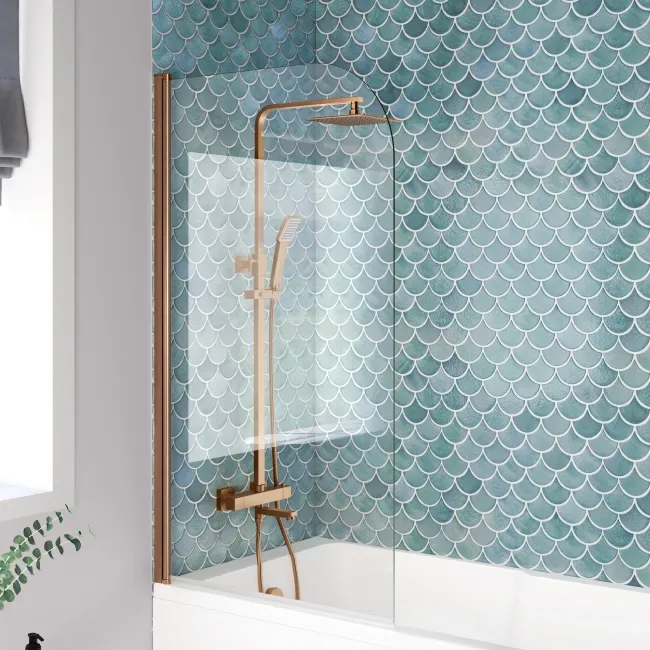 Antigua 1700x750 Keyhole Shower Bath & 6mm Easy Clean Brushed Copper Bath Screen