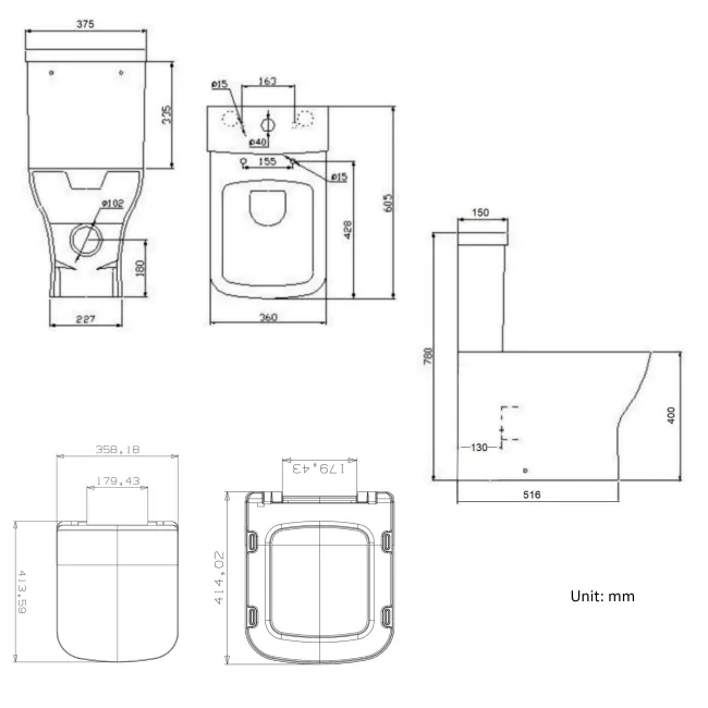 Atlanta Fully Back to Wall Close Coupled Toilet With Soft Close Slim Seat