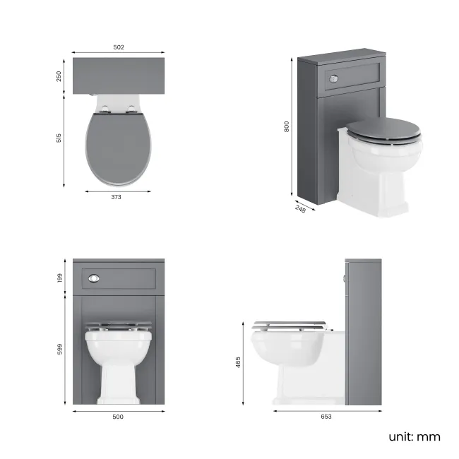 Bermuda Traditional Dove Grey Slimline Back To Wall Unit and Hudson Toilet with Wooden Seat