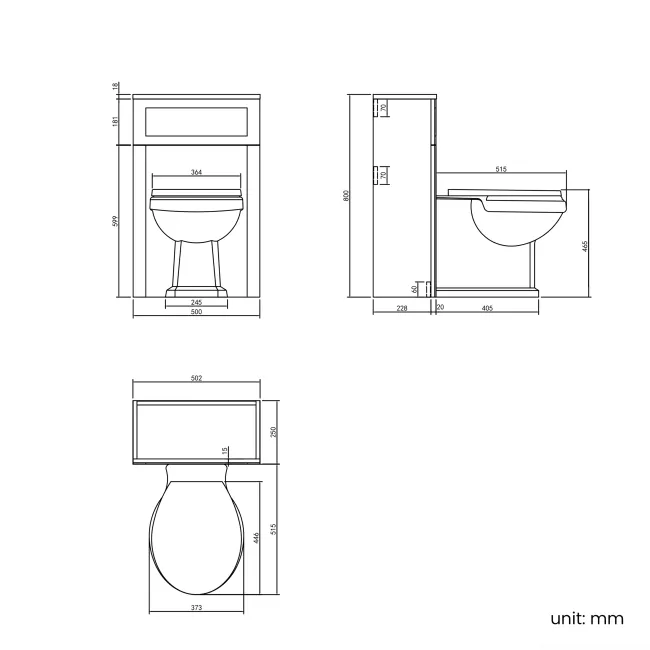 Bermuda Traditional Dove Grey Slimline Back To Wall Unit and Hudson Toilet with Wooden Seat
