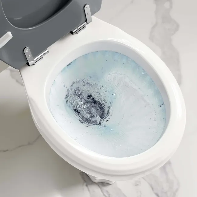 Hudson Traditional High-Level Toilet With Dove Grey Seat & Pedestal Basin - Double Tap Hole