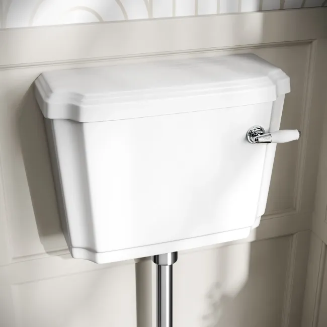 Hudson Traditional Toilet With Low-Level Cistern and Inky Blue Wooden Seat