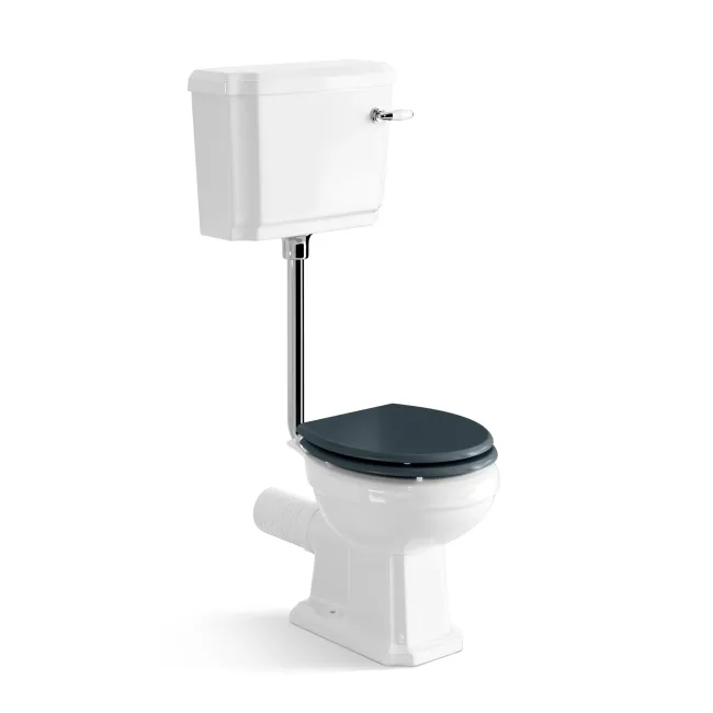 Hudson Traditional Toilet With Low-Level Cistern and Inky Blue Wooden Seat