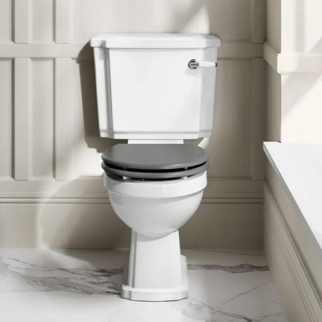 Hudson Traditional Close Coupled Toilet With Graphite Grey Wooden Seat
