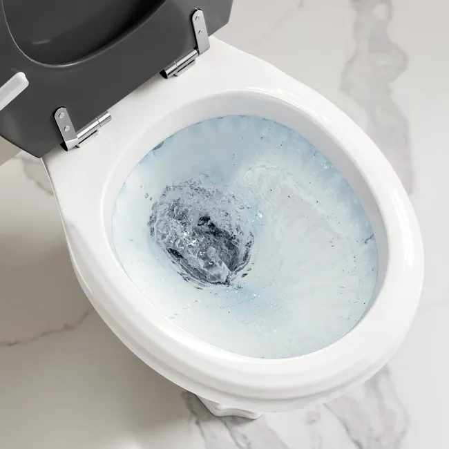 Hudson Traditional Close Coupled Toilet With Graphite Grey Wooden Seat