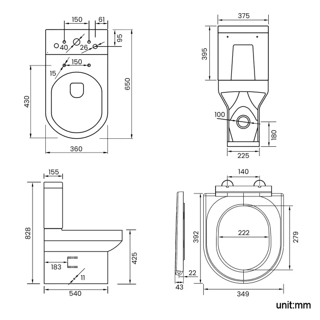 Denver Rimless Fully Back to Wall Close Coupled Toilet With Soft Close Seat