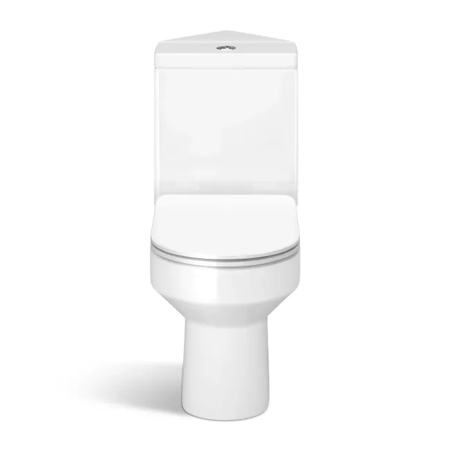 Denver Rimless Close Coupled Corner Toilet With Soft Close Slim Seat