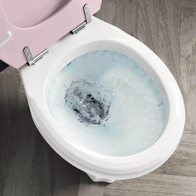 Hudson Traditional Toilet With High-Level Cistern and Cashmere Pink Wooden Seat
