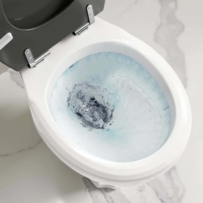 Hudson Traditional High-Level Toilet With Inky Blue Seat & Pedestal Basin - Single Tap Hole