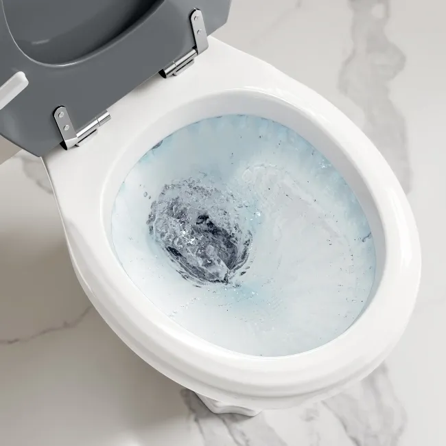 Hudson Traditional Toilet With Dove Grey Seat & Pedestal Basin Set - Double Tap Hole