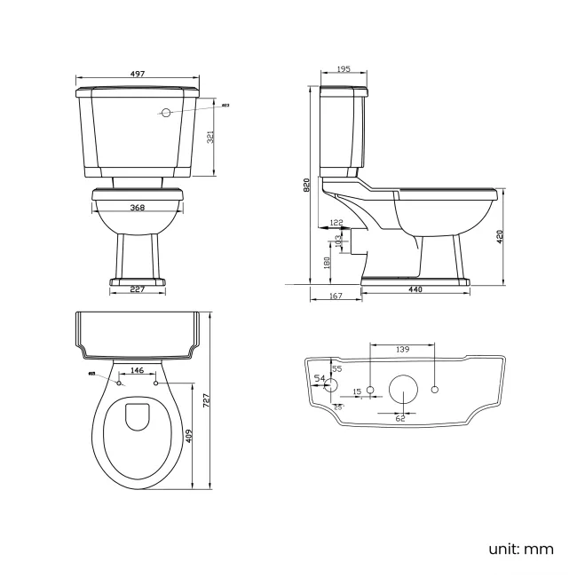 Hudson Traditional Toilet With Dove Grey Seat & Pedestal Basin Set - Double Tap Hole