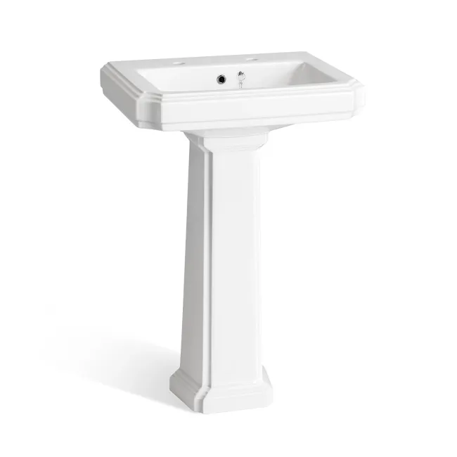 Hudson Traditional Toilet With Chalk White Seat & Pedestal Basin Set - Double Tap Hole