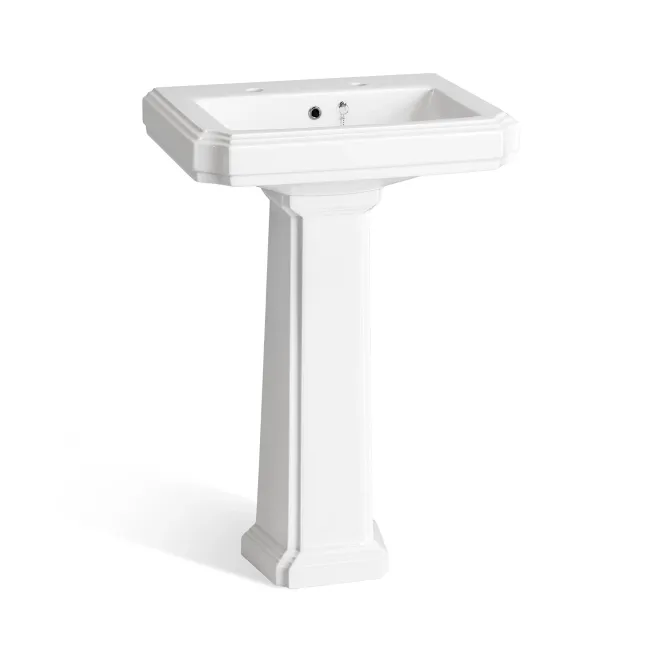 Hudson Traditional Low-Level Toilet With Cashmere Pink Seat & Pedestal Basin - Double Tap Hole