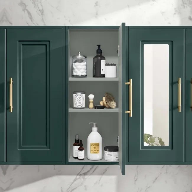 Midnight Green Wall Hung Cabinet 700x300mm - Brass Knurled Handles
