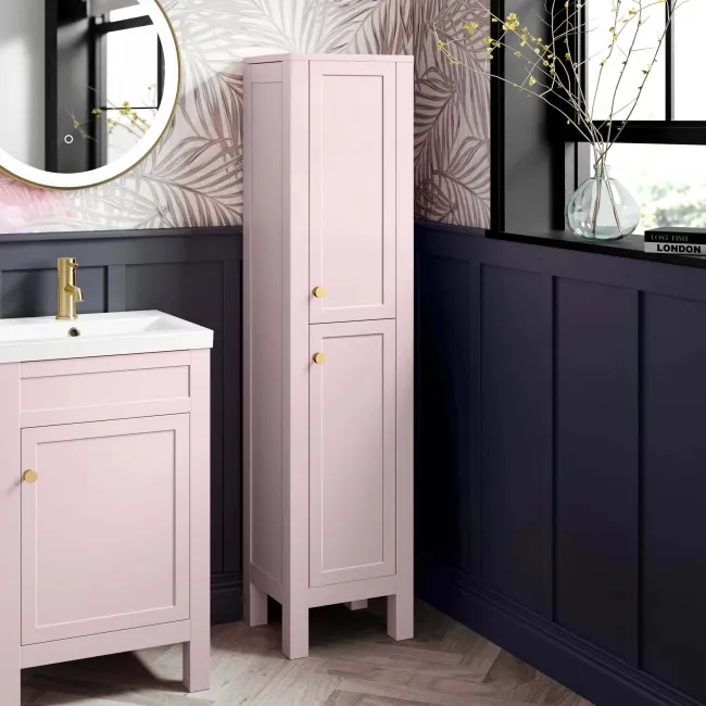 Bermuda Cashmere Pink Floor Standing Tall Cabinet 1500x350mm - Brushed Brass Accents