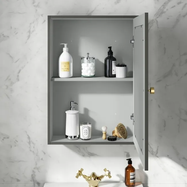 Graphite Grey Mirror Cabinet 700x500mm - Brushed Brass Accents