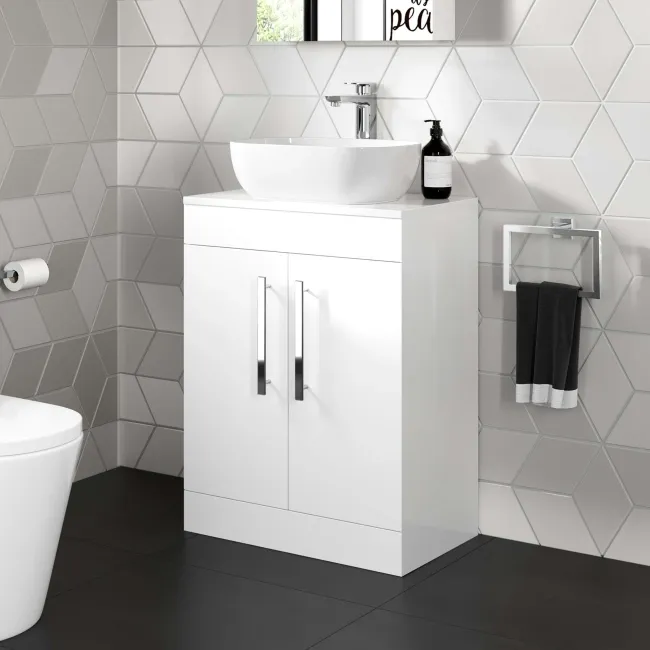 Avon Gloss White Vanity with Curved Counter Top Basin 600mm