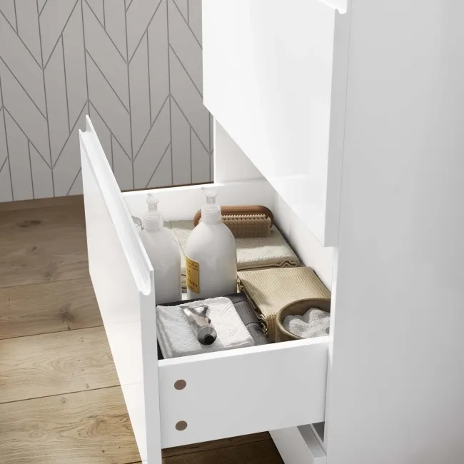 Trent Gloss White Vanity Drawer with Marble Top & Oval Counter Top Basin 600mm