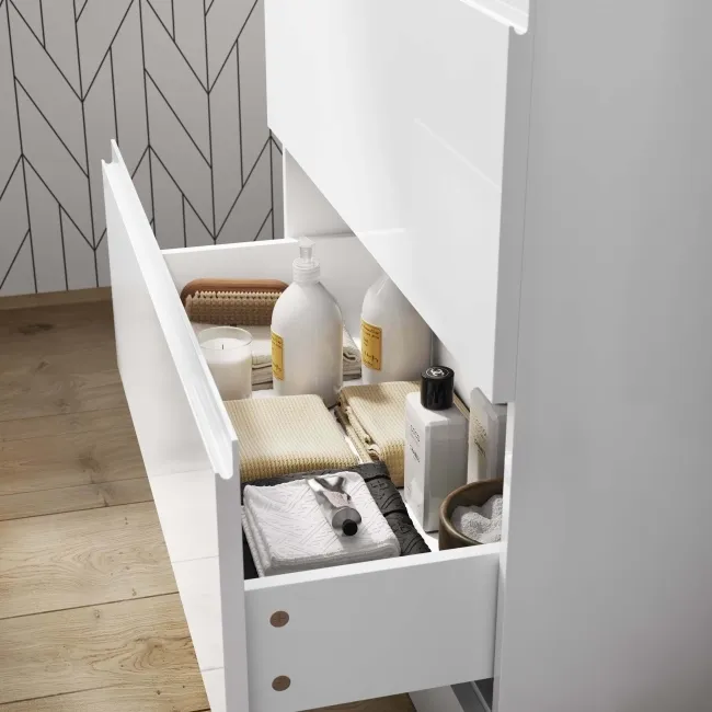 Trent Gloss White Vanity Drawer with Marble Top & Oval Counter Top Basin 800mm