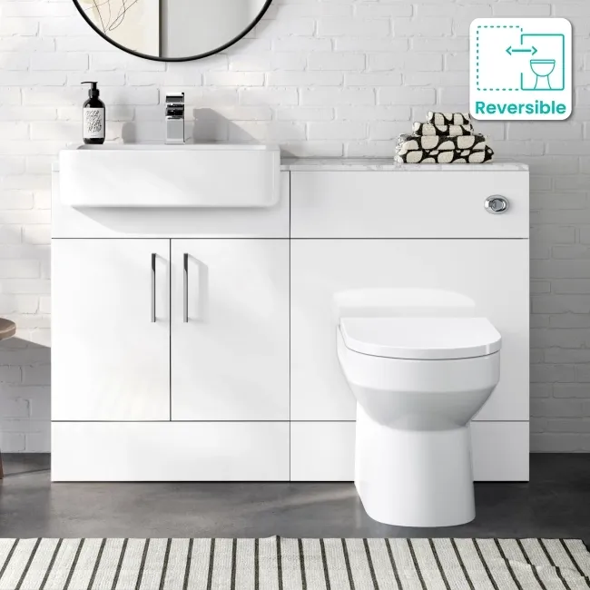 Harper Gloss White Combination Vanity Basin with Marble Top & Miami Toilet 1200mm