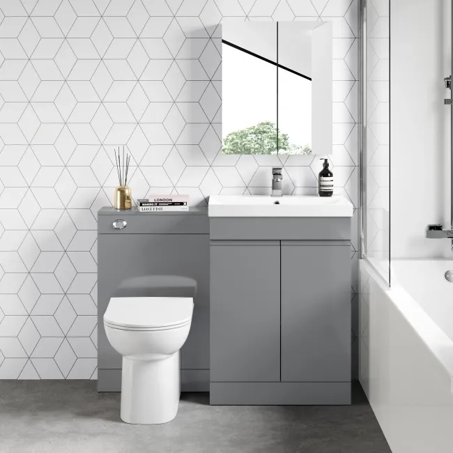 Avon & Trent Stone Grey Slimline Back To Wall Unit and Aruba Toilet