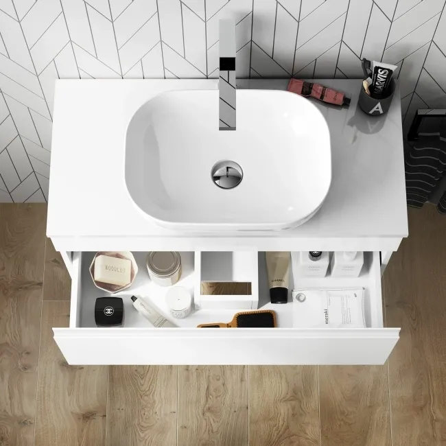 Trent Gloss White Wall Hung Drawer 800mm - Excludes Counter Top Basin