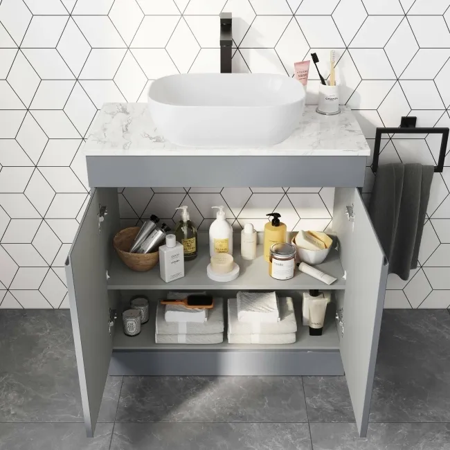 Trent Stone Grey Cabinet with Marble Top 800mm - Excludes Counter Top Basin