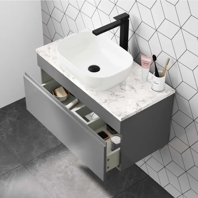 Trent Stone Grey Wall Hung Drawer with Marble Top 800mm - Excludes Counter Top Basin