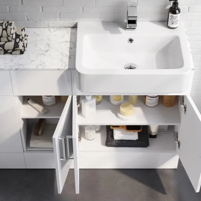 Harper Gloss White Combination Vanity Basin with Marble Top & Miami Toilet 1500mm