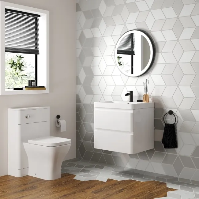 Curved Gloss White Slimline Back To Wall Unit and Atlanta Toilet