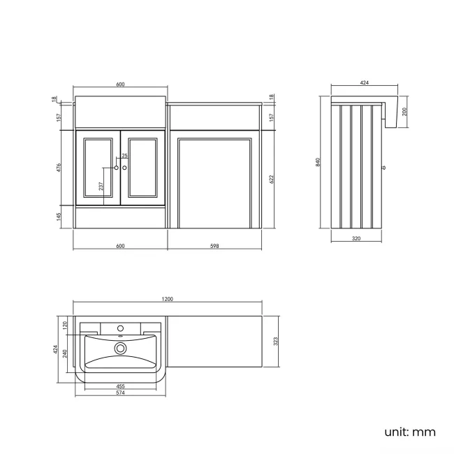 Monaco Dove Grey Traditional Basin Vanity and Back To Wall Unit 1200mm (Excludes Pan & Cistern)