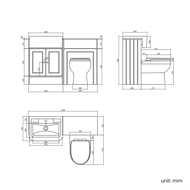 Monaco Chalk White Combination Vanity Traditional Basin and Seattle Toilet 1200mm