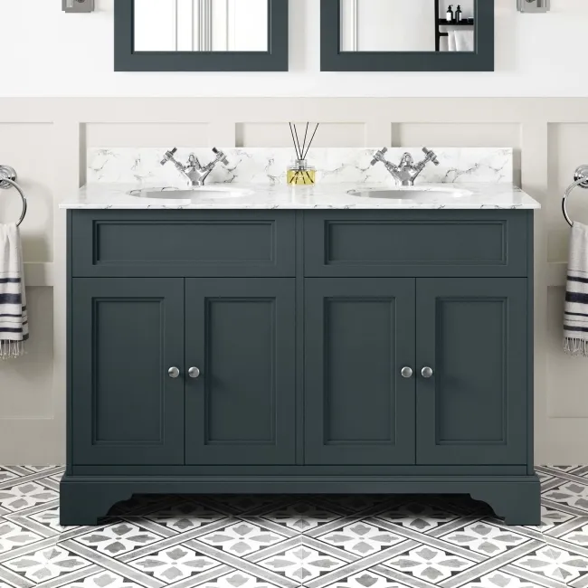Lucia Inky Blue Double Vanity with Marble Top & Undermount Basins 1200mm