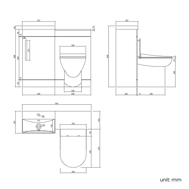 Avon Gloss White Combination Vanity Basin and Aruba Toilet 950mm