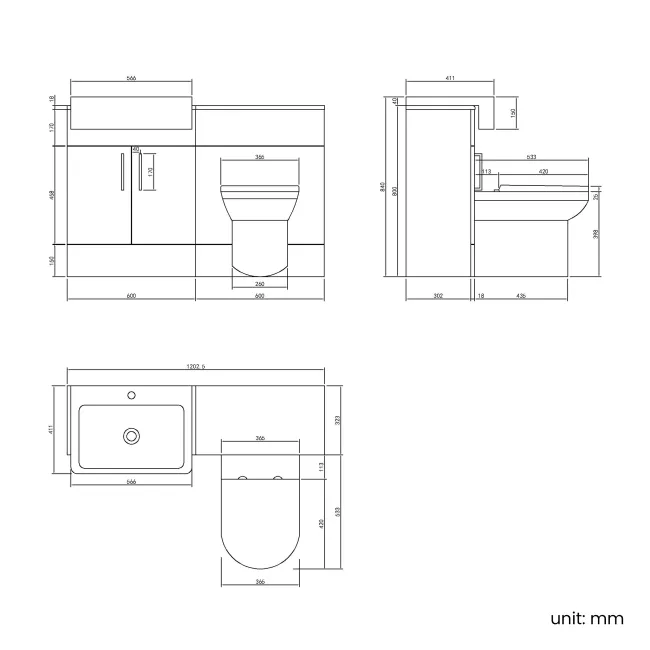 Harper Gloss White Combination Vanity Basin and Miami Toilet 1200mm - Black Accents