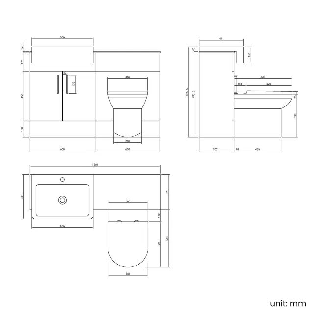 Harper Stone Grey Combination Vanity Basin with Marble Top & Miami Toilet 1200mm - Black Accents