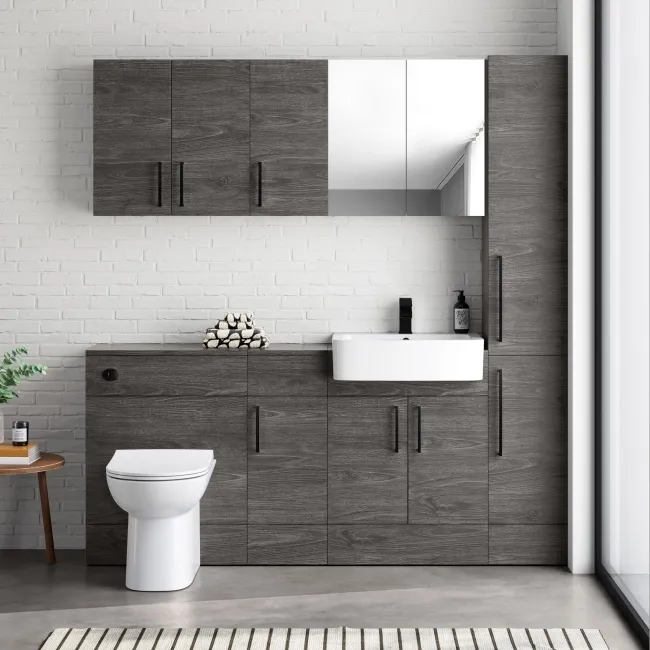 Harper Charcoal Elm Combination Vanity Basin and Aruba Toilet 1500mm - Black Accents