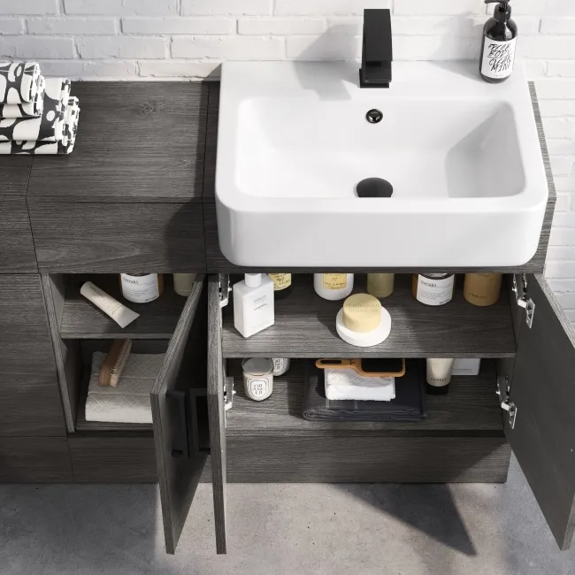 Harper Charcoal Elm Combination Vanity Basin and Aruba Toilet 1500mm - Black Accents