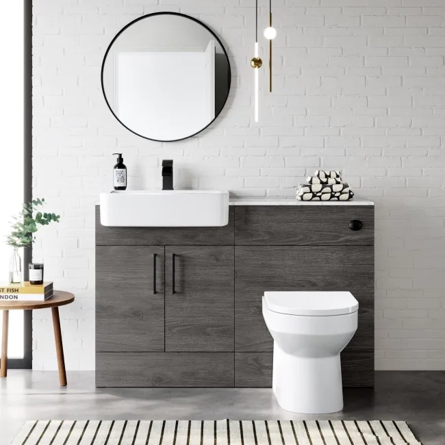 Harper Charcoal Elm Combination Vanity Basin with Marble Top & Miami Toilet 1200mm - Black Accents