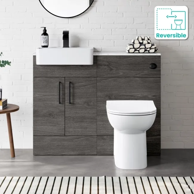 Harper Charcoal Elm Combination Vanity Basin with Marble Top & Aruba Toilet 1000mm - Black Accents