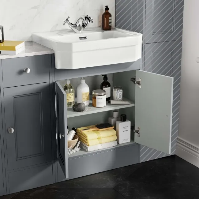 Monaco Dove Grey Combination Vanity Traditional Basin with Marble Top 1500mm (Excludes Pan & Cistern)