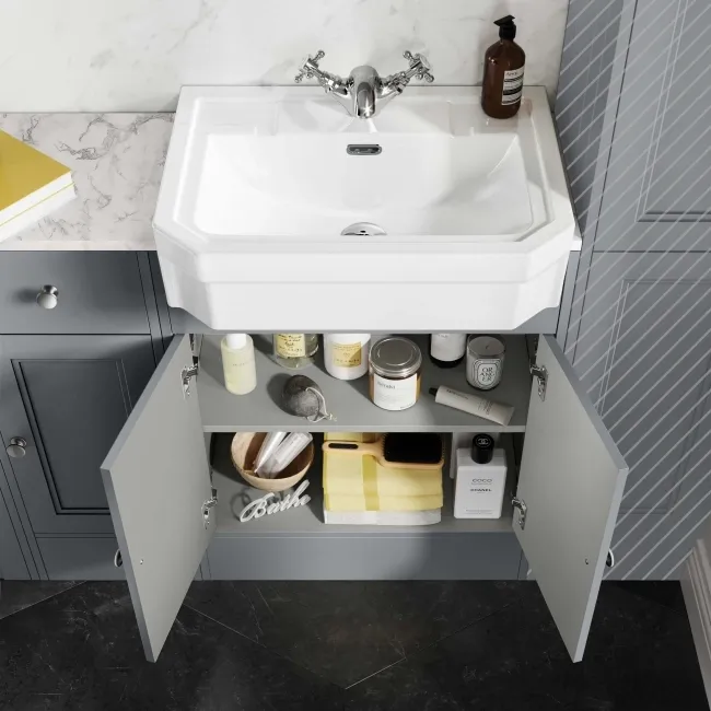 Monaco Dove Grey Combination Vanity Traditional Basin with Marble Top 1500mm (Excludes Pan & Cistern)