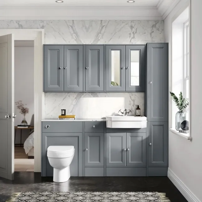 Monaco Dove Grey Combination Vanity Traditional Basin with Marble Top and Seattle Toilet 1500mm