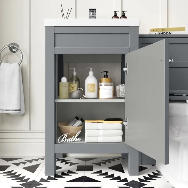 Bermuda Dove Grey Combination Vanity Basin and Hudson Toilet with Wooden Seat 1000mm