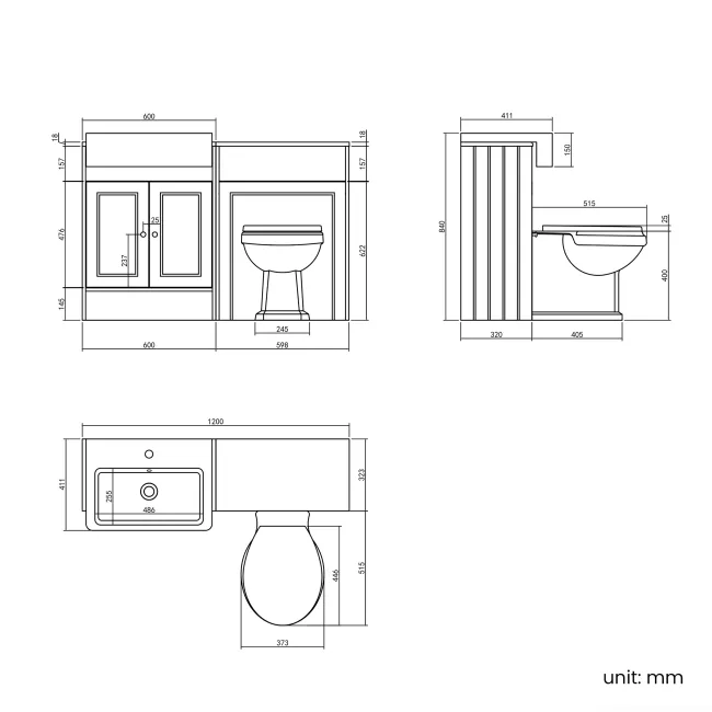 Monaco Dove Grey Combination Vanity Basin and Hudson Toilet with Wooden Seat 1200mm