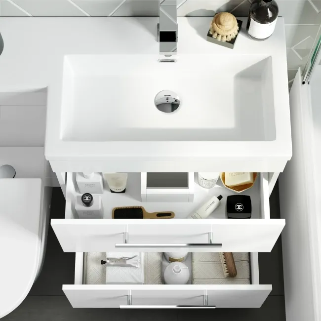 Avon Gloss White Combination Basin Drawer and Boston Toilet 1100mm - Right Handed