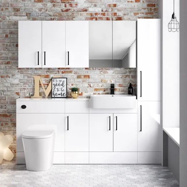 Harper Gloss White Combination Vanity Basin and Boston Toilet 1500mm - Black Accents