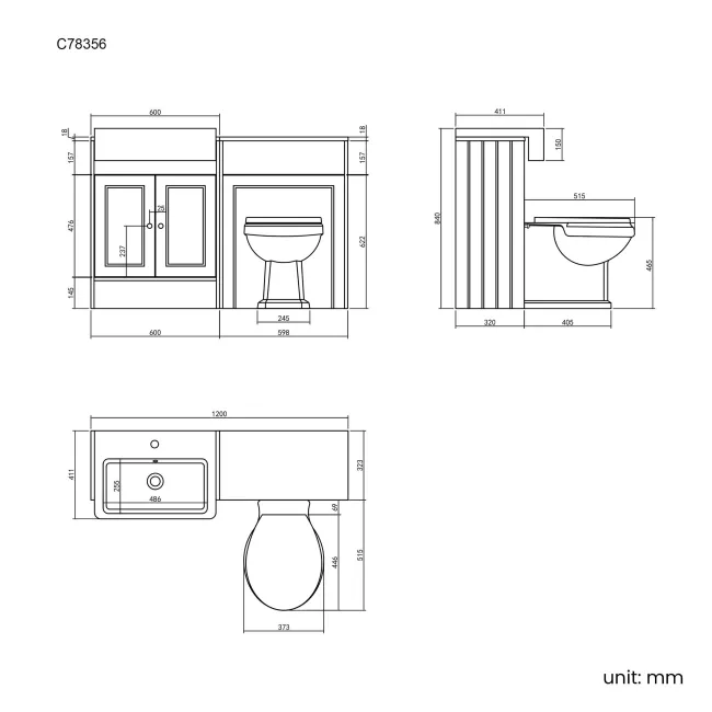 Monaco Chalk White Combination Vanity Basin and Hudson Toilet with Wooden Seat 1200mm