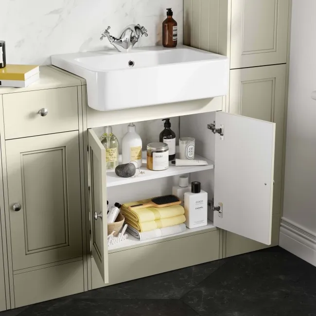Monaco Chalk White Combination Vanity Basin and Hudson Toilet with Wooden Seat 1500mm