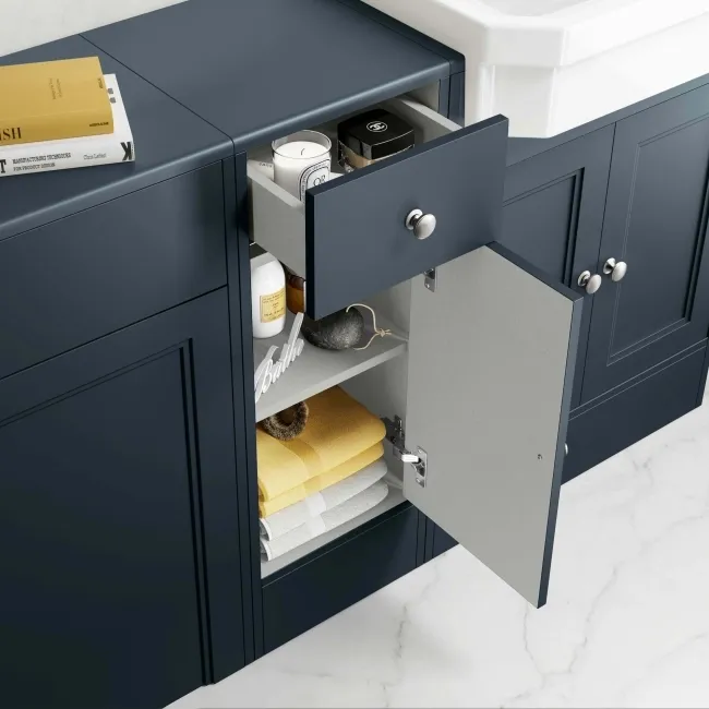 Monaco Inky Blue Combination Vanity Traditional Basin and Hudson Toilet with Wooden Seat 1500mm